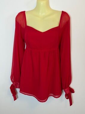 Isabel Maternity by Ingrid & Isabel Red Chiffon Peplum Long-Sleeve Nursing Top